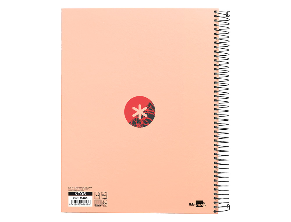 CAHIER SPIRALE ANTARTIK A4 120F 100G REMBORDE 5X5MM MICRO-PERF 5 BANDES 4 TROUS TRENDING 2020 CORAIL