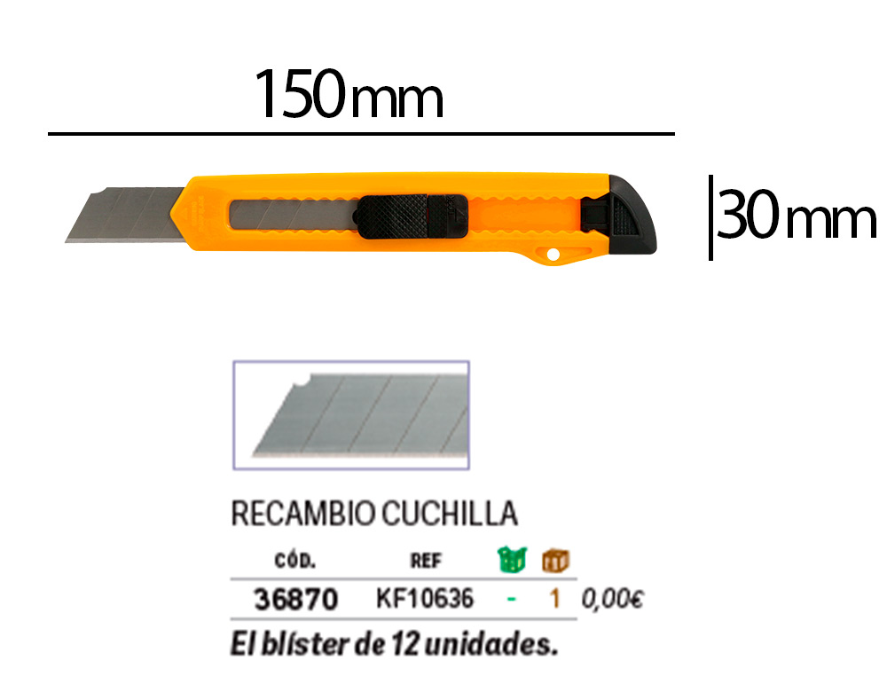 CUTTER XD-11 Q-CONNECT LAME RETRACTABLE INTERCHANGEABLE ACIER 18MM PRECOUPEE FREIN SECURITE COL. ALEATOIRE JAUNE/ORANGE