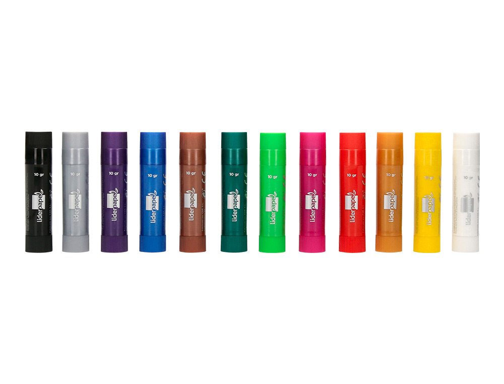 GOUACHE LIDERPAPEL SOLIDE BATON DE 10GR SANS SOLVANT SECHAGE RAPIDE COLORIS ASSORTIS BOITE DE 12 UNITES