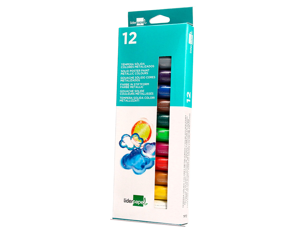 GOUACHE LIDERPAPEL SOLIDE BATON DE 10GR SANS SOLVANT SECHAGE RAPIDE COLORIS ASSORTIS BOITE DE 12 UNITES