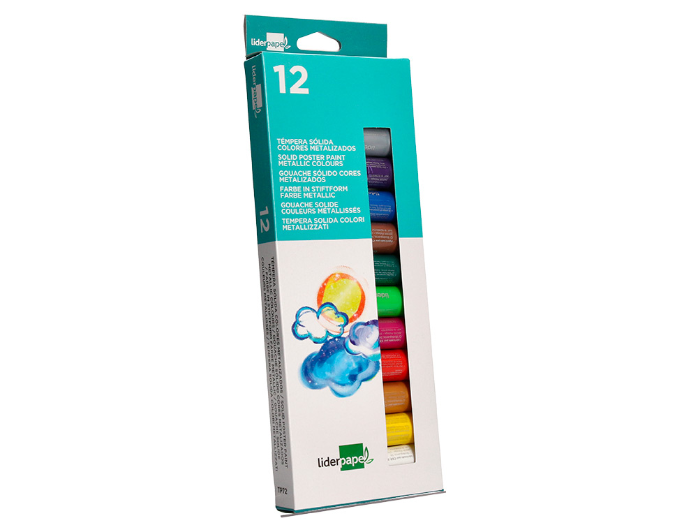 GOUACHE LIDERPAPEL SOLIDE BATON DE 10GR SANS SOLVANT SECHAGE RAPIDE COLORIS ASSORTIS BOITE DE 12 UNITES