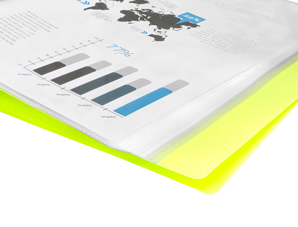 PROTEGE-DOCUMENTS LIDERPAPEL POLYPROPYLENE COUVERTURE      FLEXIBLE 20 POCHETTES FIXES   A4 210X297MM JAUNE FLUO