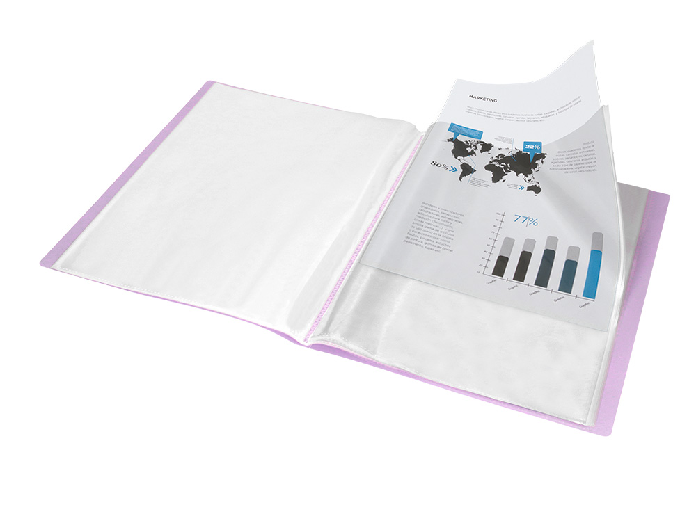 PROTEGE-DOCUMENTS LIDERPAPEL POLYPROPYLENE COUVERTURE FLEXIBLE 20 POCHETTES FIXES A4 210X297MM LAVANDE OPAQUE
