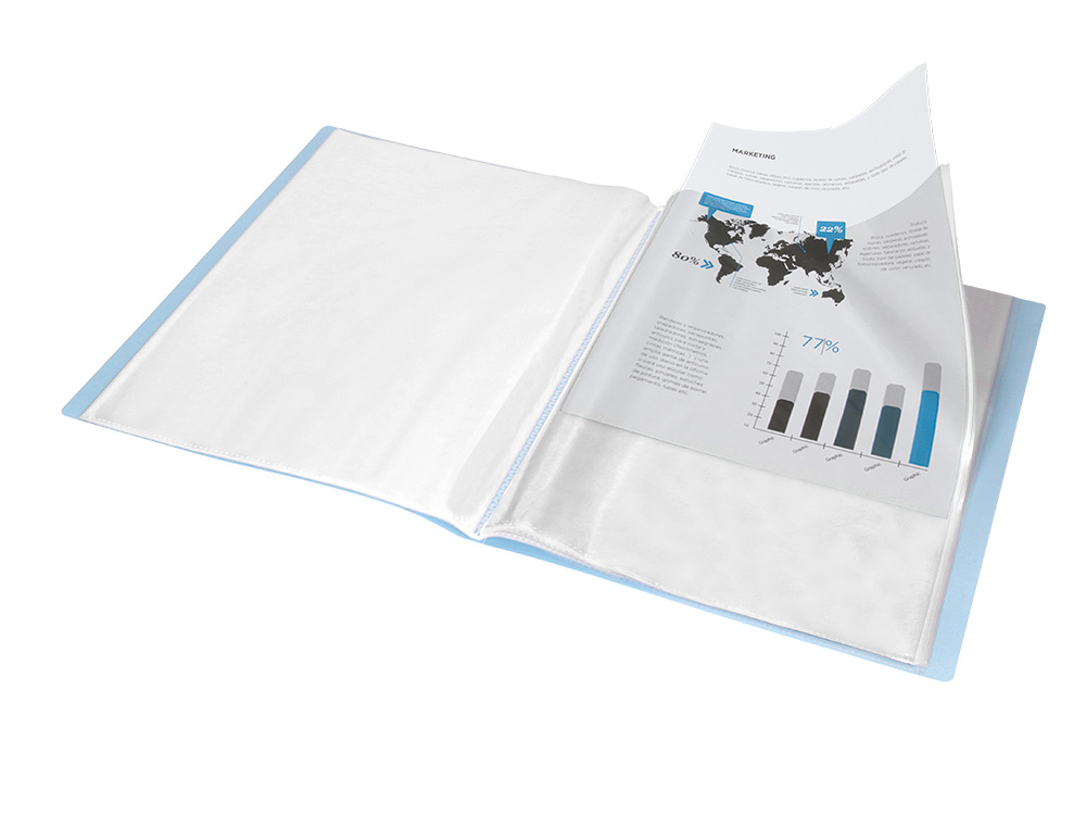 PROTEGE-DOCUMENTS LIDERPAPEL POLYPROPYLENE COUVERTURE      FLEXIBLE 20 POCHETTES FIXES   A4 210X297MM BLEU CIEL OPAQUE