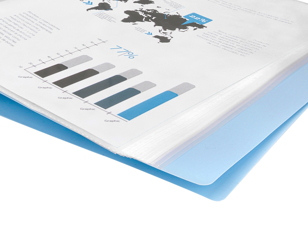 PROTEGE-DOCUMENTS LIDERPAPEL POLYPROPYLENE COUVERTURE      FLEXIBLE 20 POCHETTES FIXES   A4 210X297MM BLEU CIEL OPAQUE