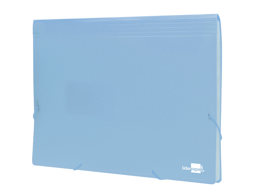TRIEUR LIDERPAPEL POLYPRO A4 210X297MM 700 MICRONS 13 COMPARTIMENTS FERMETURE ELASTIQUE  COLORIS BLEU CIEL OPAQUE