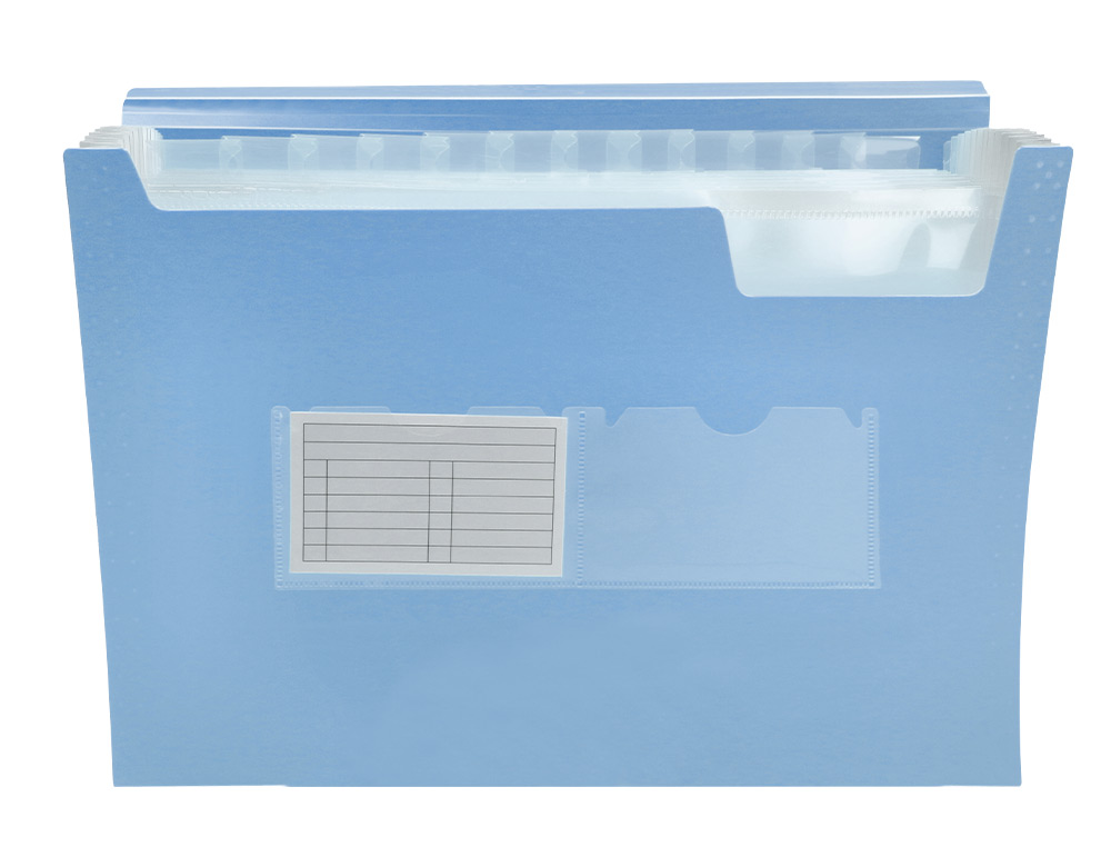 TRIEUR LIDERPAPEL POLYPRO A4 210X297MM 700 MICRONS 13 COMPARTIMENTS FERMETURE ELASTIQUE  COLORIS BLEU CIEL OPAQUE