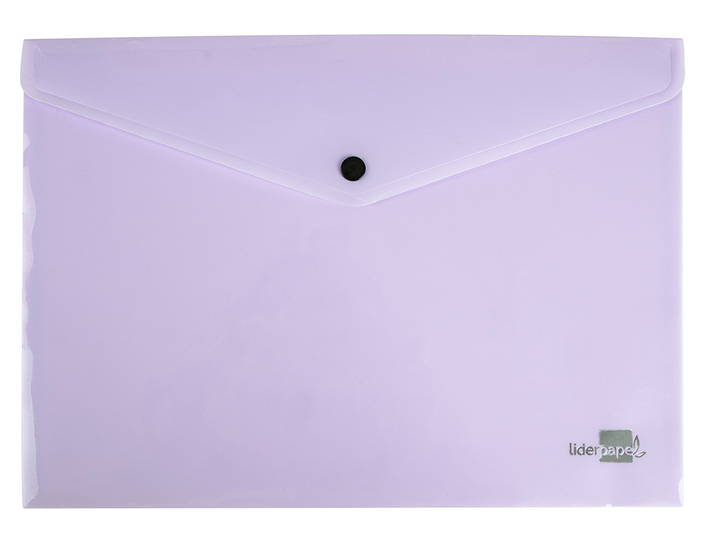 POCHETTE ENVELOPPE LIDERPAPEL POLYPROPYLENE 180 MICRONS A4 97X210MM 50F FERMETURE BOUTON LAVANDE OPAQUE