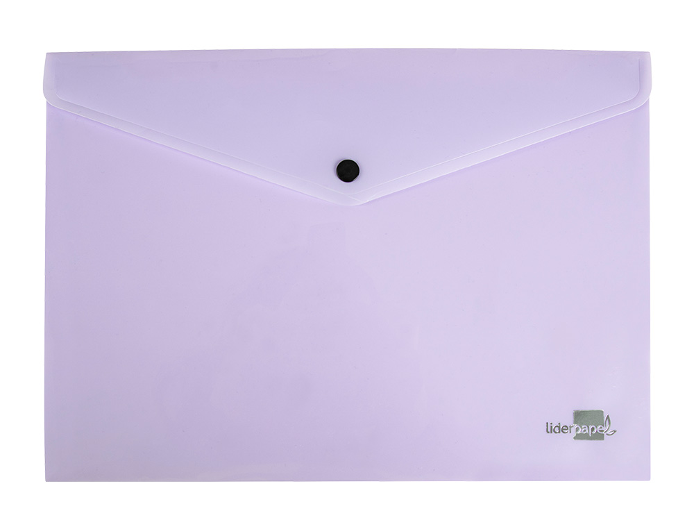 POCHETTE ENVELOPPE LIDERPAPEL POLYPROPYLENE 180 MICRONS A4 97X210MM 50F FERMETURE BOUTON LAVANDE OPAQUE