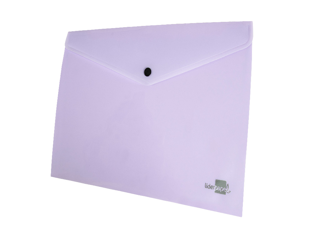 POCHETTE ENVELOPPE LIDERPAPEL POLYPROPYLENE 180 MICRONS A4 97X210MM 50F FERMETURE BOUTON LAVANDE OPAQUE