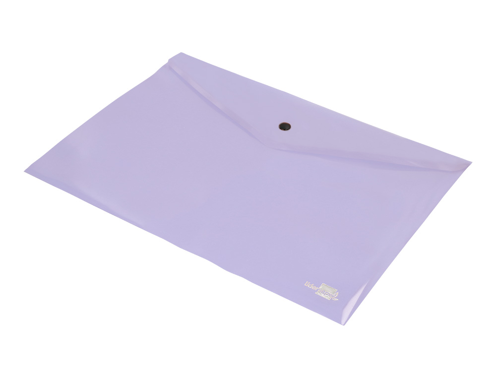 POCHETTE ENVELOPPE LIDERPAPEL POLYPROPYLENE 180 MICRONS A4 97X210MM 50F FERMETURE BOUTON LAVANDE OPAQUE