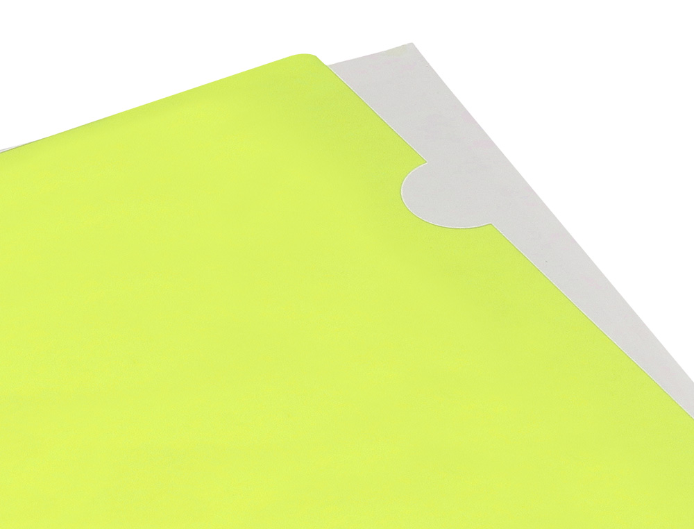 POCHETTE COIN LIDERPAPEL POLYPROPYLENE 180 MICRONS A4 210X297MM CAPACITE 20F COLORIS JAUNE FLUO