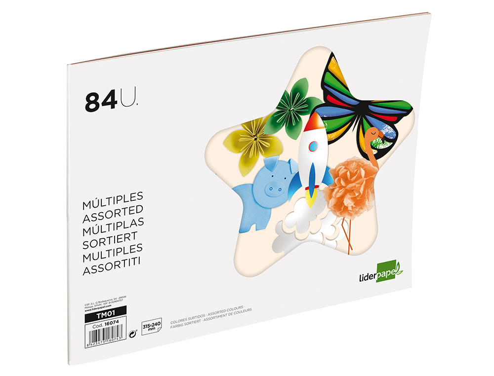 PAPIER CRATIF LIDERPAPEL A4+ 240X315MM ASSORTIMENT DIVERS PAPIERS BLOC 84F