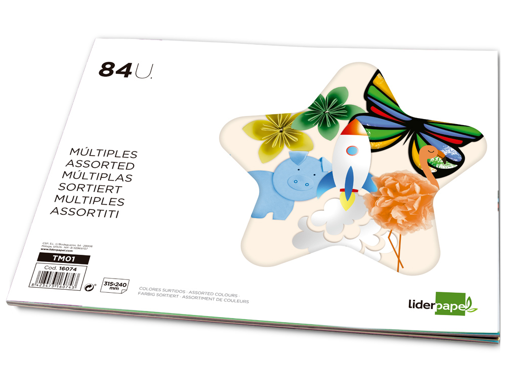 PAPIER CRATIF LIDERPAPEL A4+ 240X315MM ASSORTIMENT DIVERS PAPIERS BLOC 84F