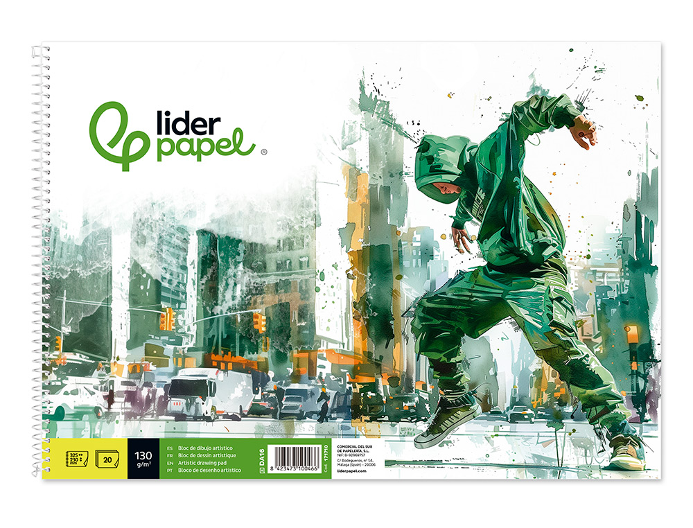 BLOC PAPIER DESSIN LIDERPAPEL URBAN SPIRALE 230X325MM 130G/M2 SANS ENCADREMENT MICROPERFORE 20 FEUILLES