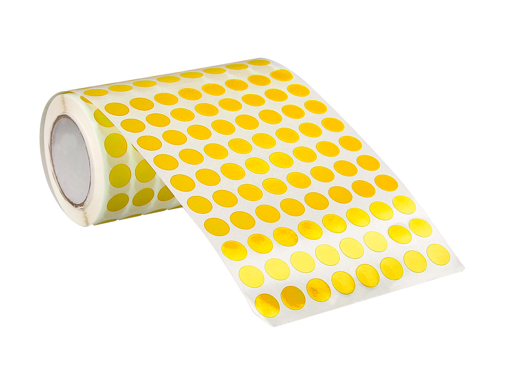 PASTILLE ADHESIVE LIDERPAPEL DIAMETRE 10,5MM COLORIS JAUNE ROULEAU 6000 UNITES BOITE     CARTON
