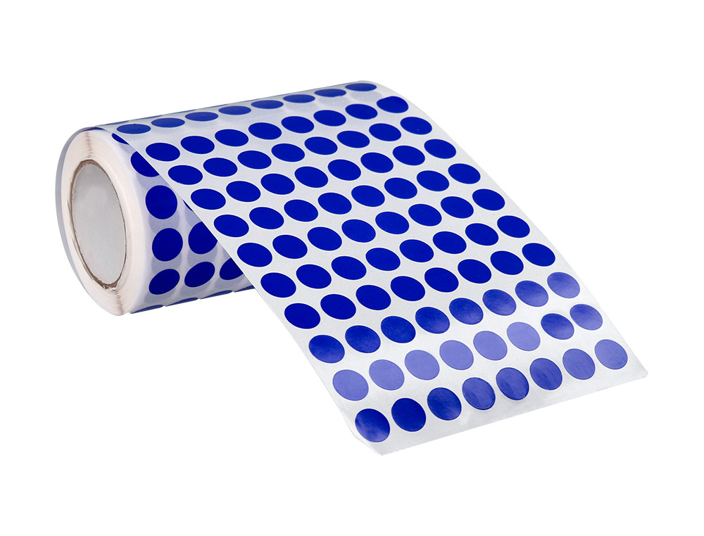 PASTILLE ADHESIVE LIDERPAPEL DIAMETRE 10,5MM COLORIS BLEU  ROULEAU 6000 UNITES BOITE     CARTON