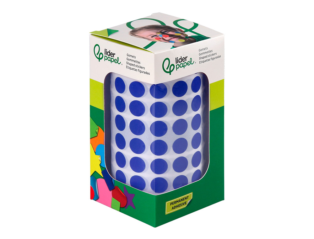 PASTILLE ADHESIVE LIDERPAPEL DIAMETRE 10,5MM COLORIS BLEU  ROULEAU 6000 UNITES BOITE     CARTON
