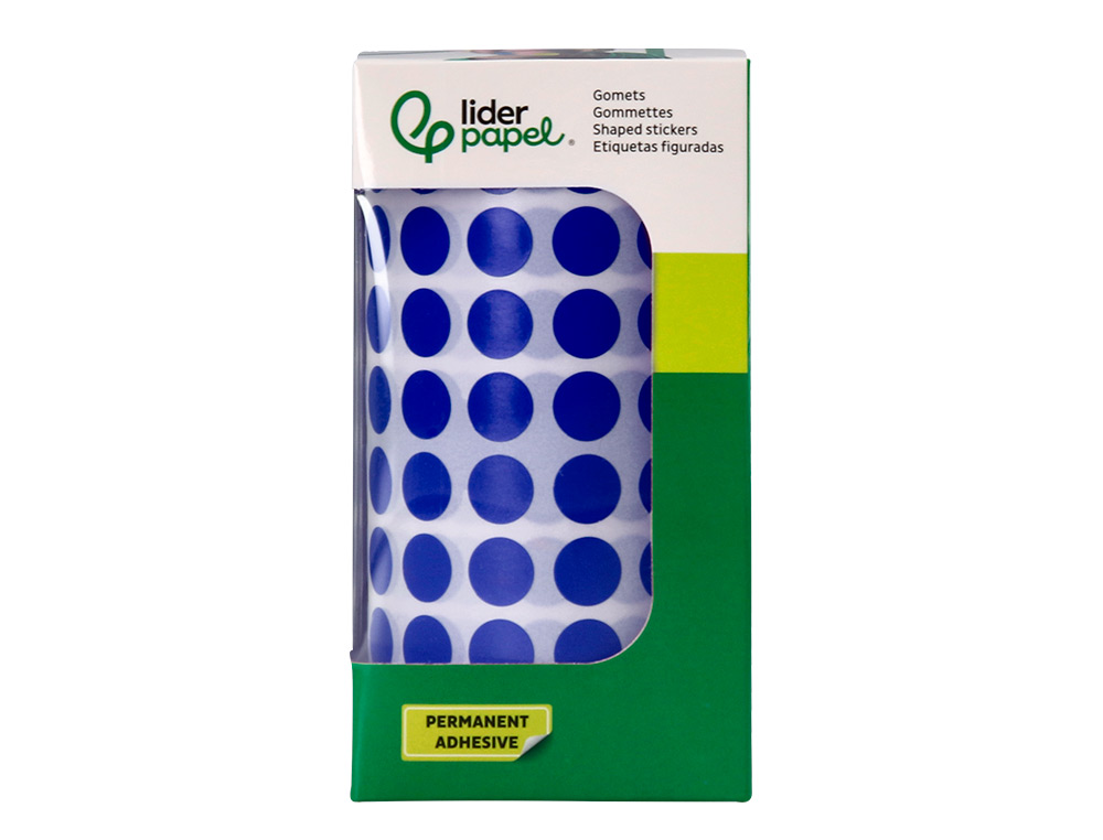 PASTILLE ADHESIVE LIDERPAPEL DIAMETRE 10,5MM COLORIS BLEU  ROULEAU 6000 UNITES BOITE     CARTON