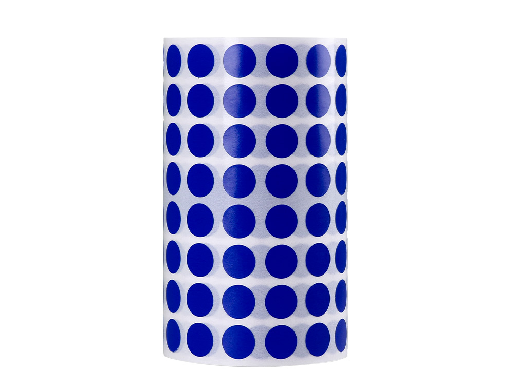 PASTILLE ADHESIVE LIDERPAPEL DIAMETRE 10,5MM COLORIS BLEU  ROULEAU 6000 UNITES BOITE     CARTON