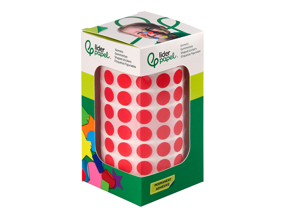 PASTILLE ADHESIVE LIDERPAPEL DIAMETRE 10,5MM COLORIS ROUGE ROULEAU 6000 UNITES BOITE CARTON