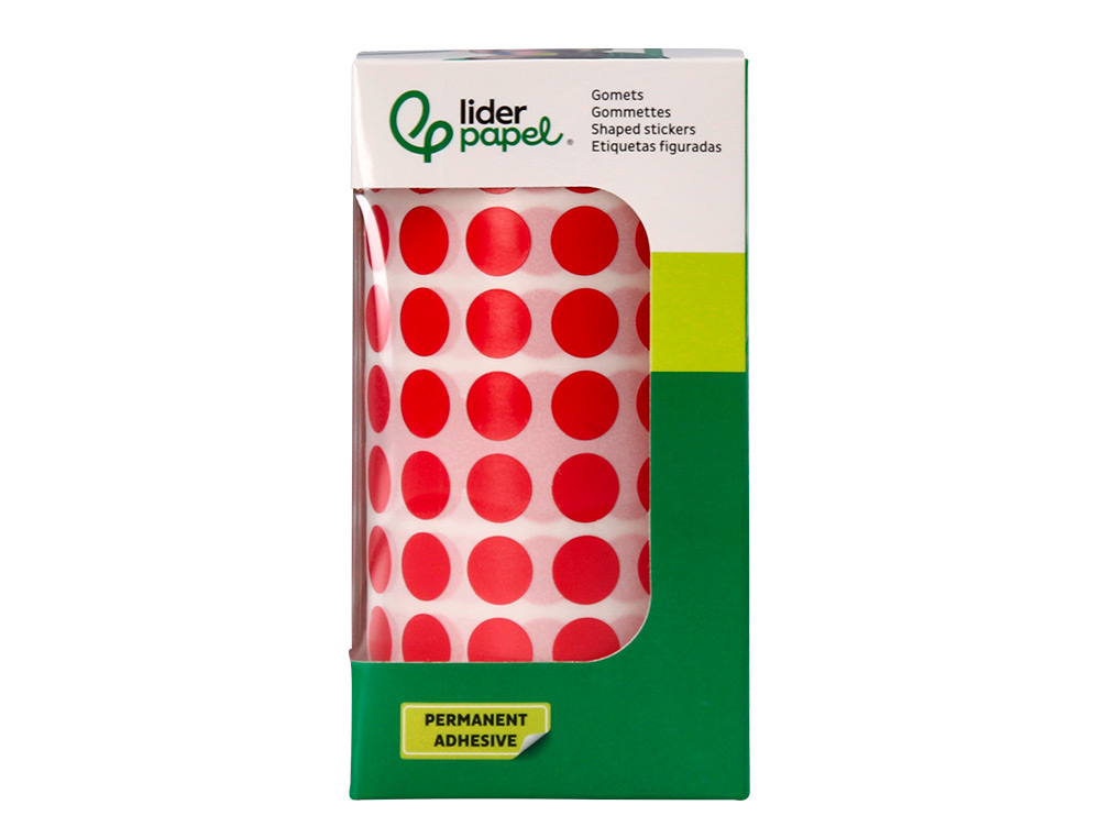 PASTILLE ADHESIVE LIDERPAPEL DIAMETRE 10,5MM COLORIS ROUGE ROULEAU 6000 UNITES BOITE CARTON