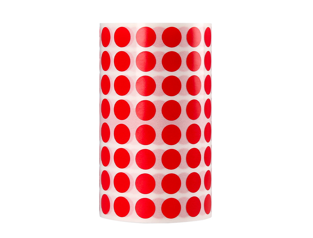 PASTILLE ADHESIVE LIDERPAPEL DIAMETRE 10,5MM COLORIS ROUGE ROULEAU 6000 UNITES BOITE CARTON
