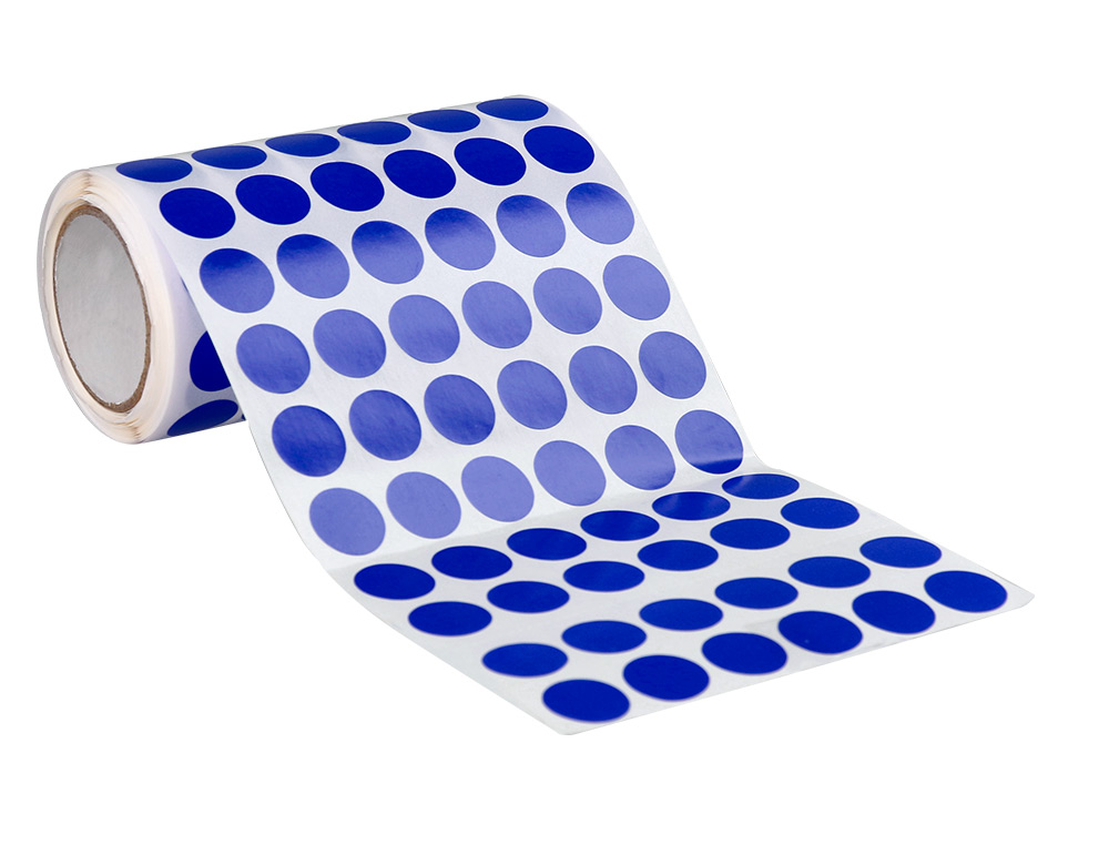 PASTILLE ADHESIVE LIDERPAPEL DIAMETRE 15MM COLORIS BLEU    ROULEAU 6000 UNITES BOITE     CARTON