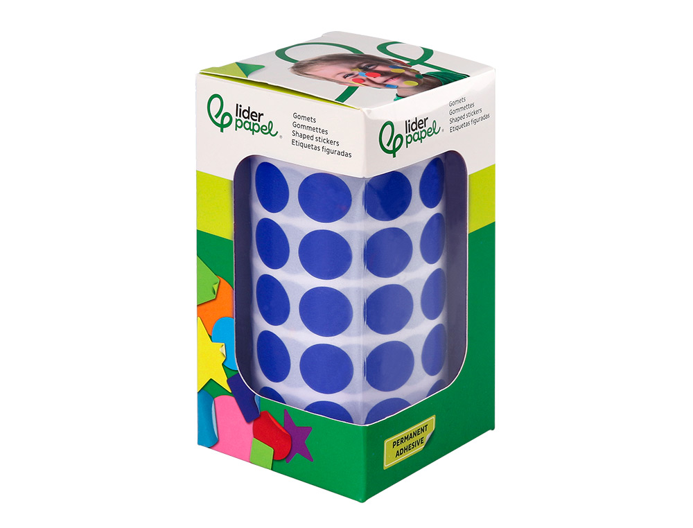 PASTILLE ADHESIVE LIDERPAPEL DIAMETRE 15MM COLORIS BLEU    ROULEAU 6000 UNITES BOITE     CARTON