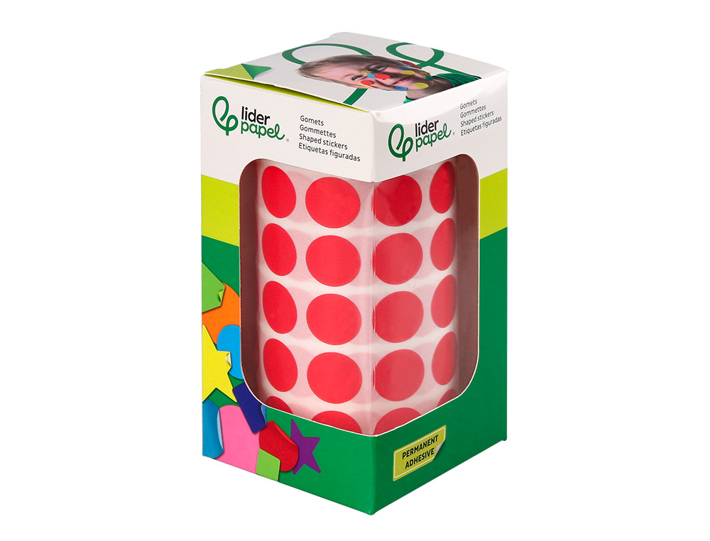 PASTILLE ADHESIVE LIDERPAPEL DIAMETRE 15MM COLORIS ROUGE   ROULEAU 6000 UNITES BOITE     CARTON