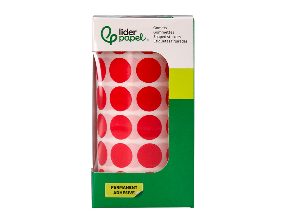 PASTILLE ADHESIVE LIDERPAPEL DIAMETRE 15MM COLORIS ROUGE   ROULEAU 6000 UNITES BOITE     CARTON