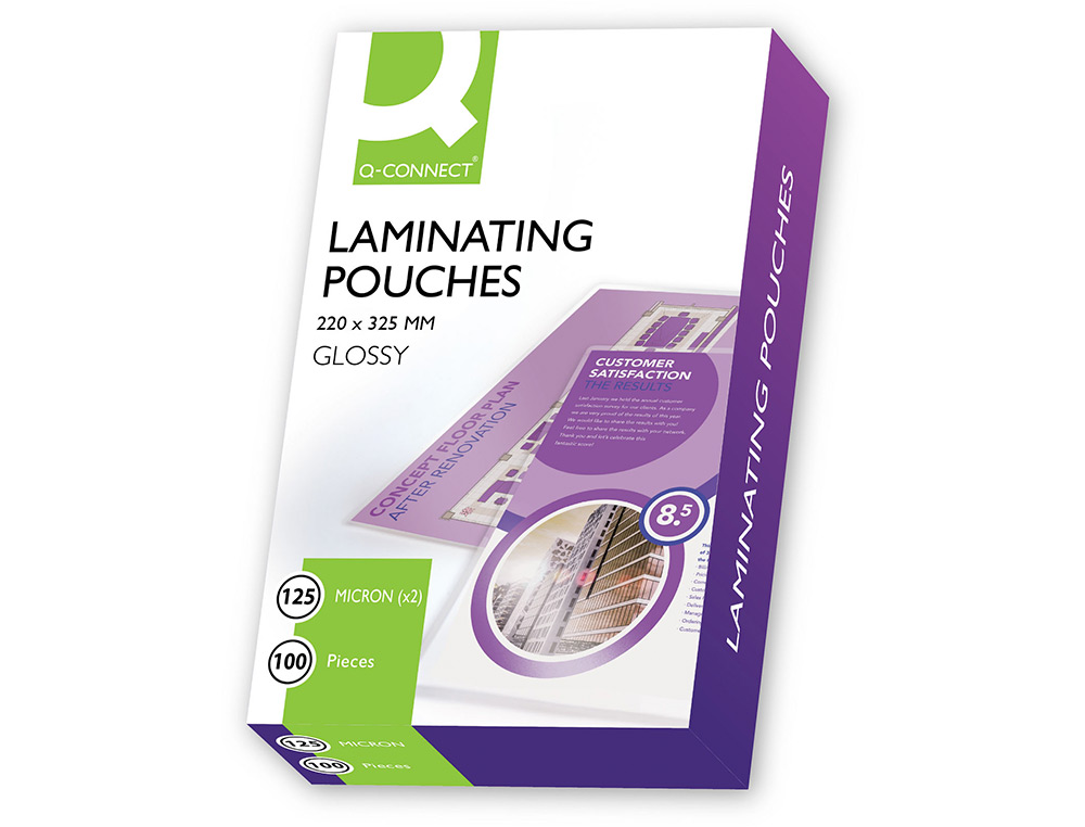 POCHETTE PLASTIFICATION Q-CONNECT  CHAUD CONOMIQUE FORMAT FOLIO 325X220MM 125 MICRONS BOTE 100 UNITS