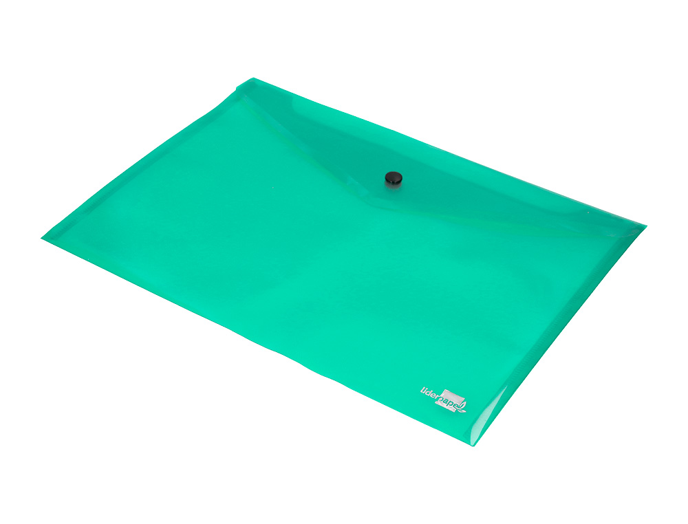 POCHETTE ENVELOPPE LIDERPAPEL POLYPROPYLÈNE 180 MICRONS A4 297X210MM 50F FERMETURE BOUTON RÉSISTANT TRANSPARENT VERT