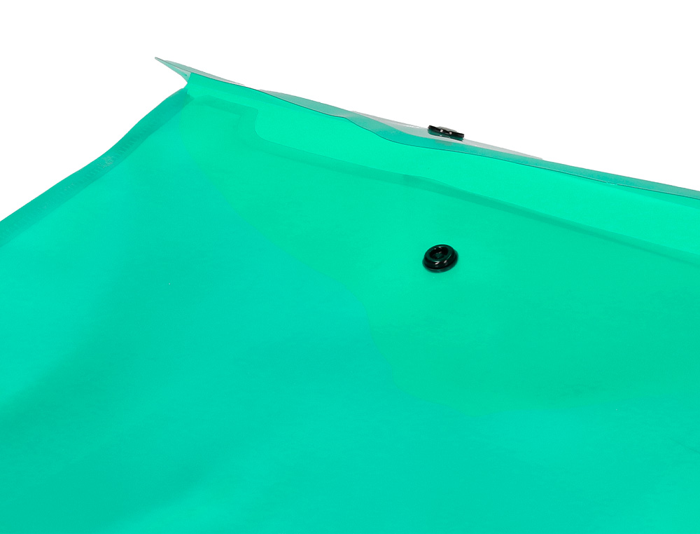 POCHETTE ENVELOPPE LIDERPAPEL POLYPROPYLÈNE 180 MICRONS A4 297X210MM 50F FERMETURE BOUTON RÉSISTANT TRANSPARENT VERT
