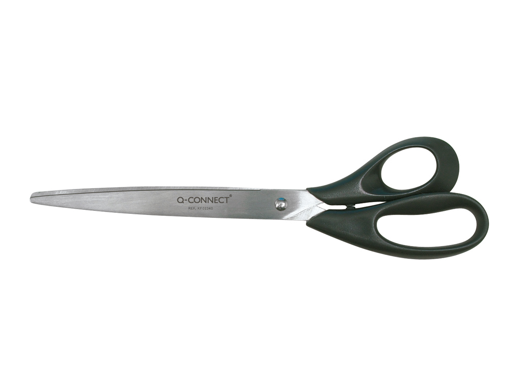 CISEAUX BUREAU Q-CONNECT ÉCONOMIQUE DROITIER LAMES INOX 250MM BRANCHES GAINÉES ABS BOUTS POINTUS COLORIS NOIR