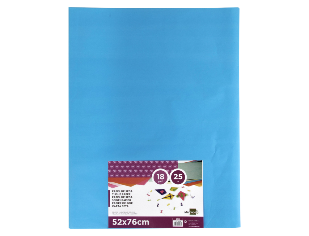PAPIER DE SOIE LIDERPAPEL 52X76CM 18G/M2 UNICOLORE BLEU CIEL SACHET 25F
