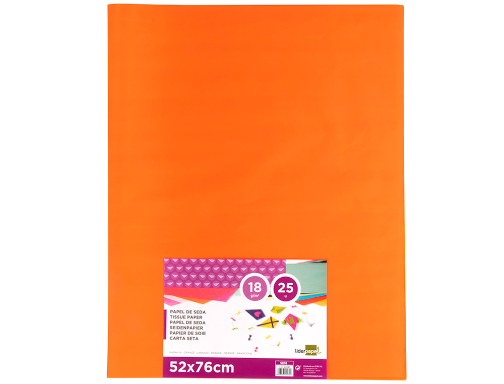 PAPIER DE SOIE LIDERPAPEL 52X76CM 18G/M2 UNICOLORE ORANGE SACHET 25F