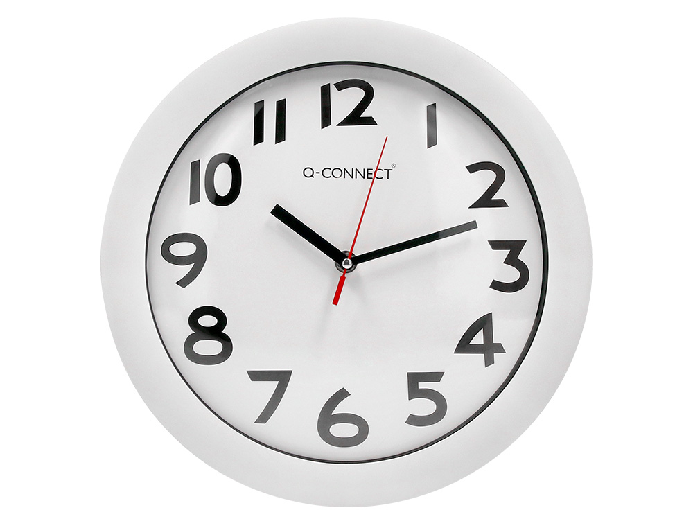 HORLOGE Q-CONNECT MURALE PLASTIQUE DESIGN ACTUEL NUMROS NOIRS FOND BLANC 1 PILE AA NON FOURNIE DIAMTRE 30CM BLANC