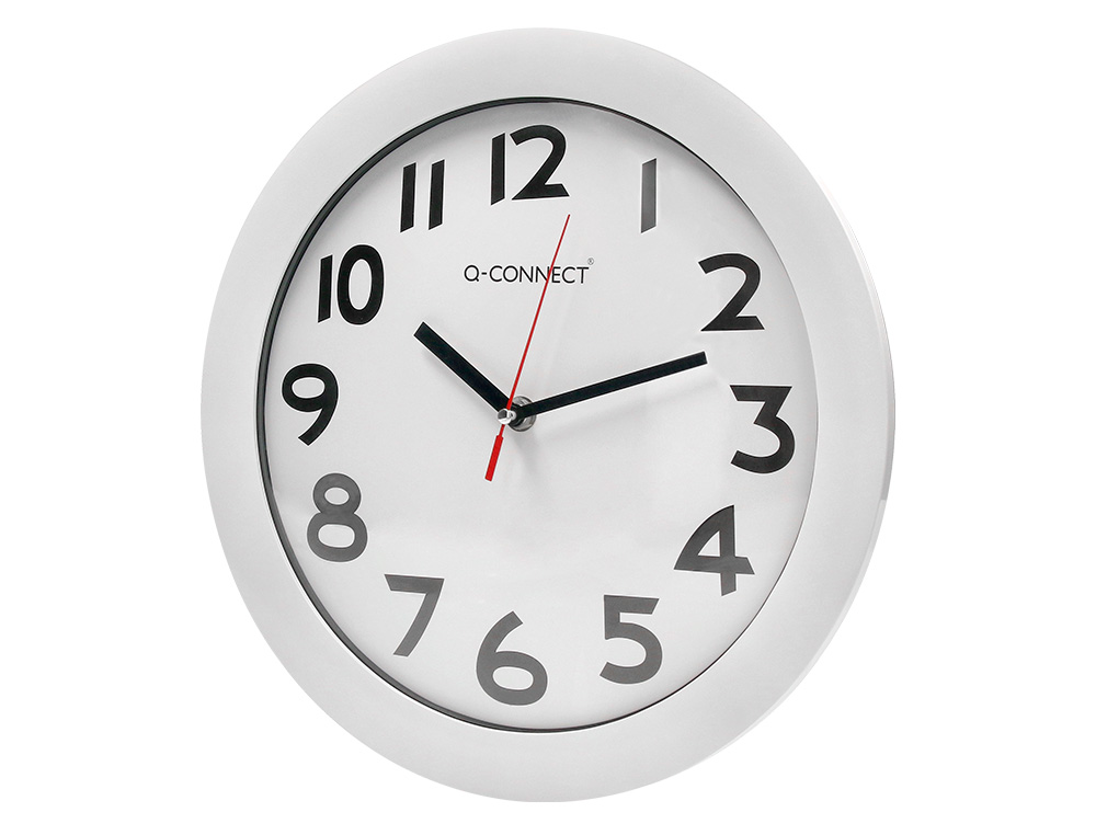 HORLOGE Q-CONNECT MURALE PLASTIQUE DESIGN ACTUEL NUMROS NOIRS FOND BLANC 1 PILE AA NON FOURNIE DIAMTRE 30CM BLANC