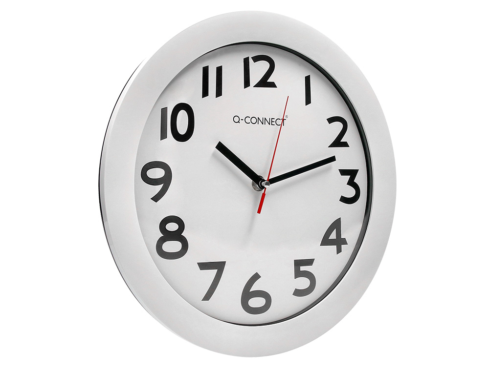 HORLOGE Q-CONNECT MURALE PLASTIQUE DESIGN ACTUEL NUMROS NOIRS FOND BLANC 1 PILE AA NON FOURNIE DIAMTRE 30CM BLANC
