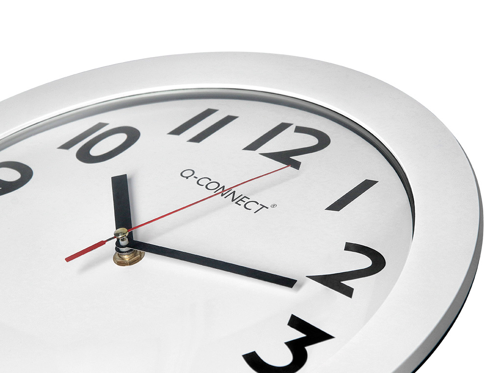 HORLOGE Q-CONNECT MURALE PLASTIQUE DESIGN ACTUEL NUMROS NOIRS FOND BLANC 1 PILE AA NON FOURNIE DIAMTRE 30CM BLANC