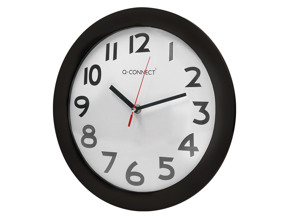 HORLOGE Q-CONNECT MURALE PLASTIQUE DESIGN ACTUEL NUMROS NOIRS FOND BLANC 1 PILE AA NON FOURNIE DIAMTRE 30CM NOIR