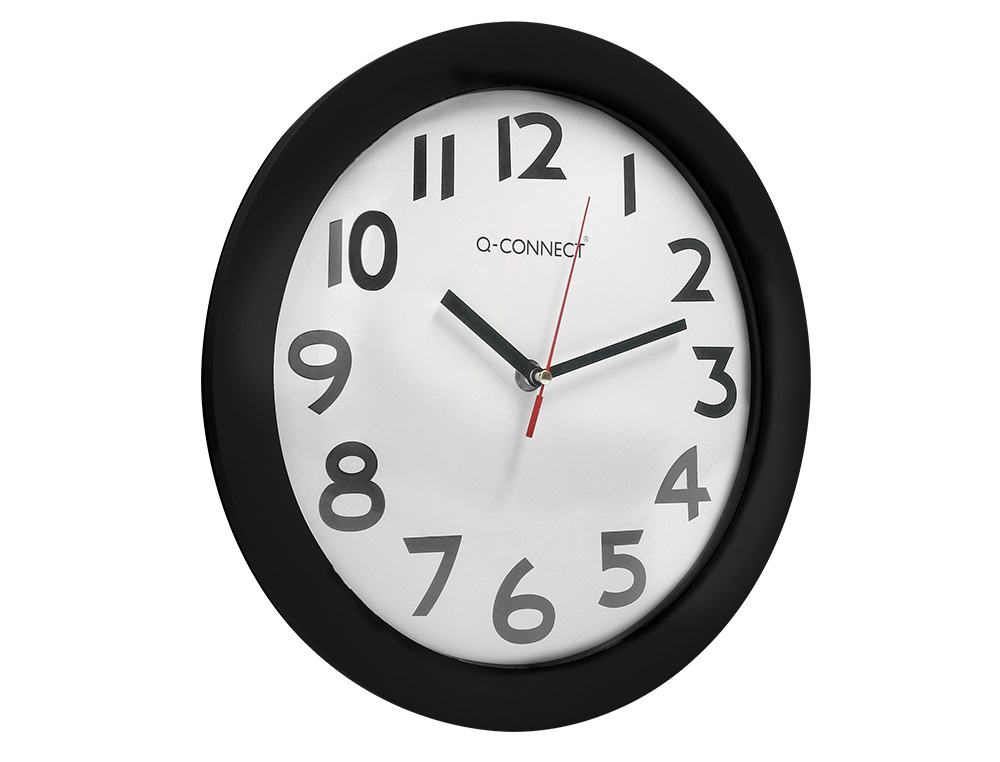 HORLOGE Q-CONNECT MURALE PLASTIQUE DESIGN ACTUEL NUMROS NOIRS FOND BLANC 1 PILE AA NON FOURNIE DIAMTRE 30CM NOIR