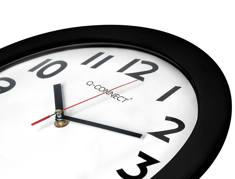 HORLOGE Q-CONNECT MURALE PLASTIQUE DESIGN ACTUEL NUMROS NOIRS FOND BLANC 1 PILE AA NON FOURNIE DIAMTRE 30CM NOIR