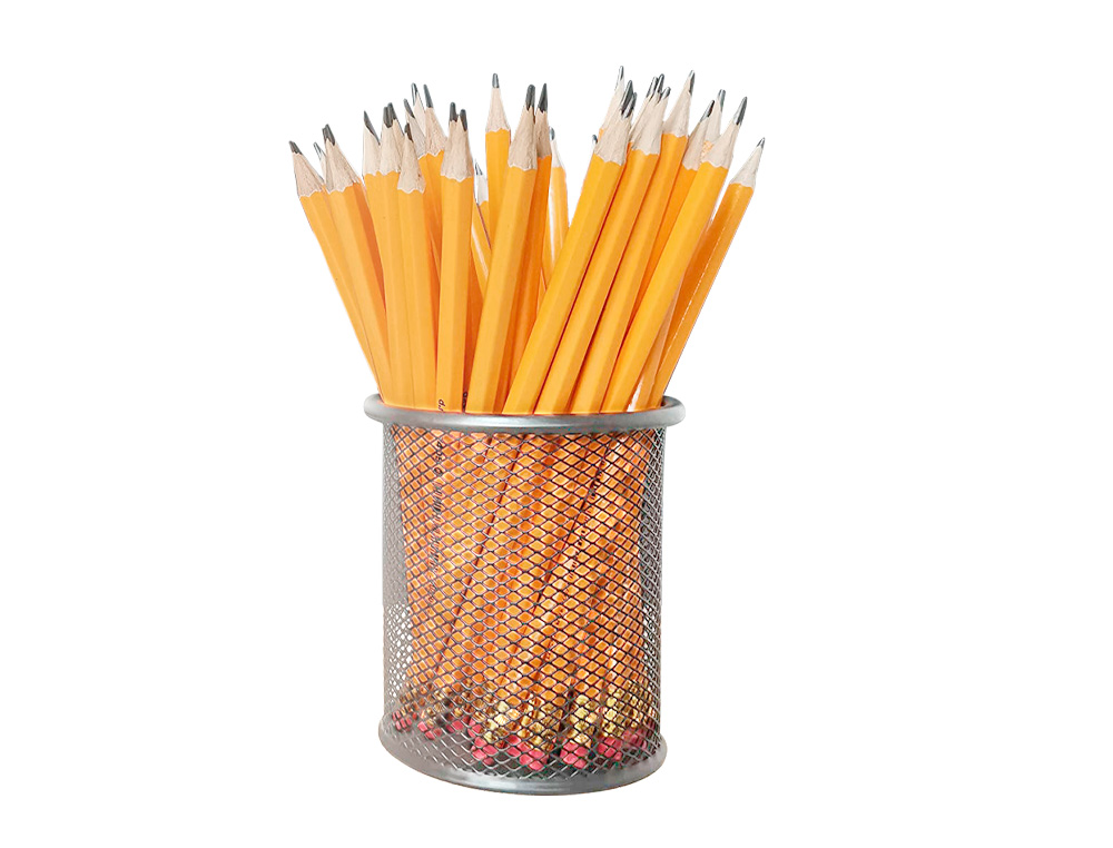 POT  CRAYONS Q-CONNECT MAILLE MTALLIQUE HAUTEUR 105MM DIAMTRE 86MM COLORIS ARGENT