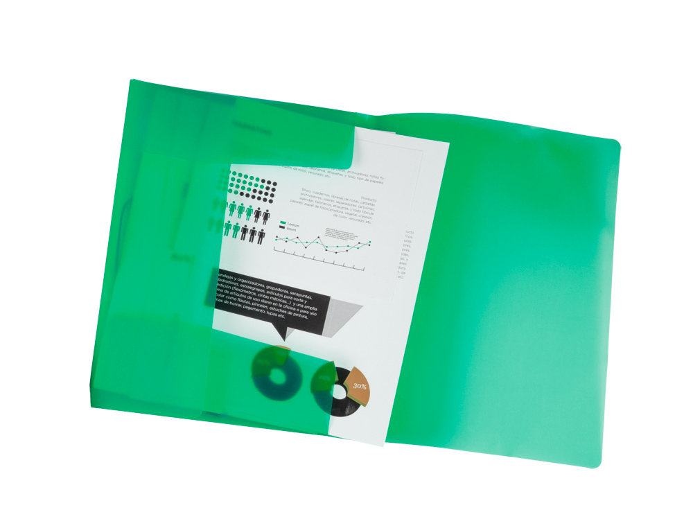 CHEMISE LIDERPAPEL POLYPROPYLÈNE DOS FLEXIBLE A4 210X297MM 4/10E 3 RABATS 100F ÉLASTIQUE TRANSLUCIDE VERT