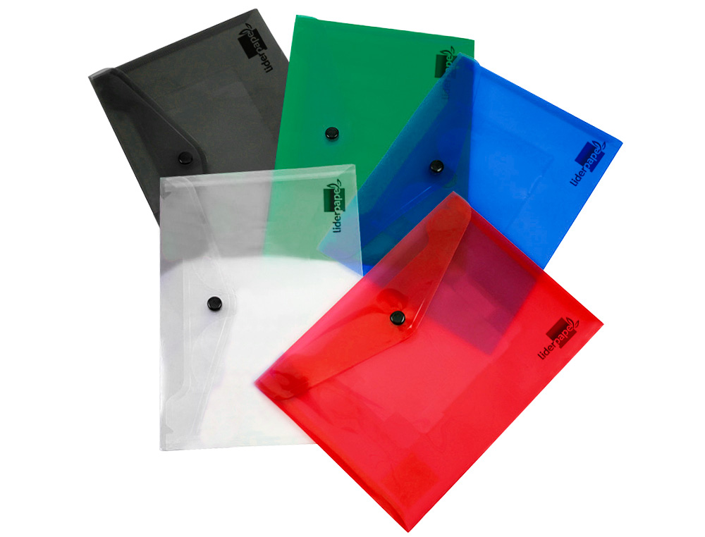 POCHETTE ENVELOPPE LIDERPAPEL POLYPROPYLNE 180 MICRONS A5 210X148MM 50F FERMETURE BOUTON RSISTANT TRANSPARENT BLEU