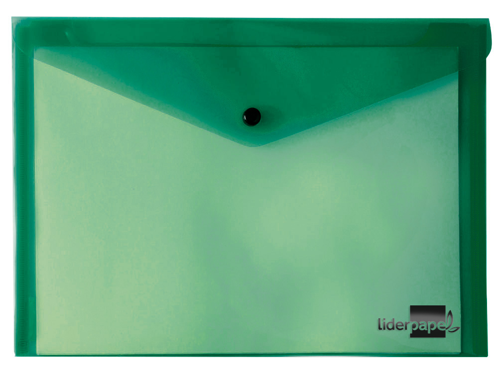 POCHETTE ENVELOPPE LIDERPAPEL POLYPROPYLNE 180 MICRONS A5 210X148MM 50F FERMETURE BOUTON RSISTANT TRANSPARENT VERT