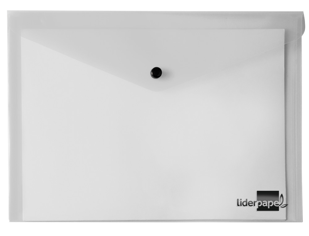 POCHETTE ENVELOPPE LIDERPAPEL POLYPROPYLNE 180 MICRONS A5 210X148MM 50F FERMETURE BOUTON RSISTANT TRANSPARENT