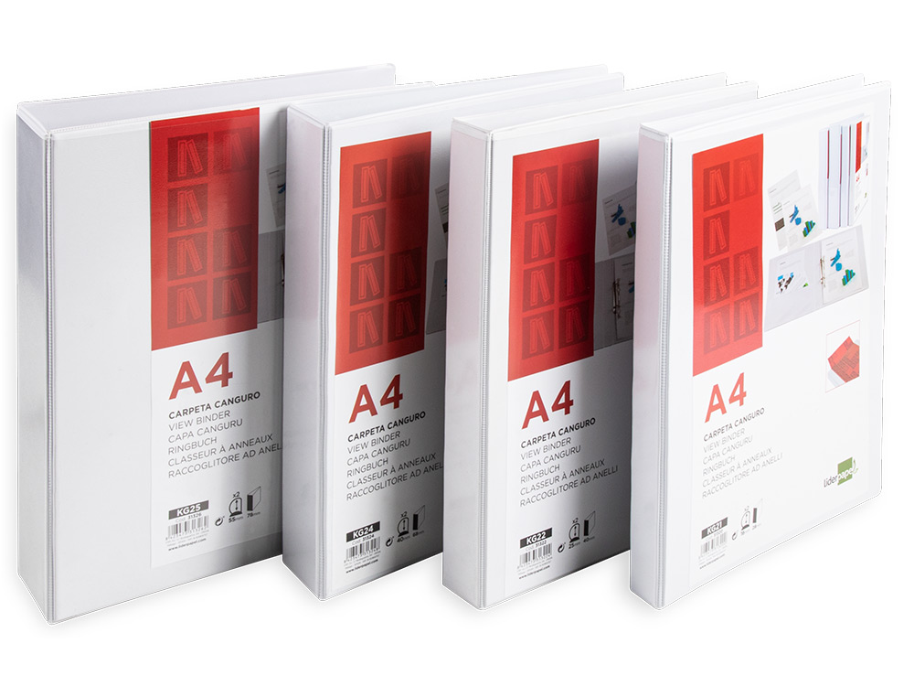 CLASSEUR KANGOUROU LIDERPAPEL 2 ANNEAUX 25MM 283X320MM DOCUMENT A4 PLASTIQUE DOS 40MM COLORIS BLANC